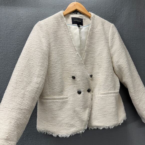 Banana Republic Blazer Womens 14 Cream Textured Coastal Fringe Hem Lined Jacket - Picture 4 of 8